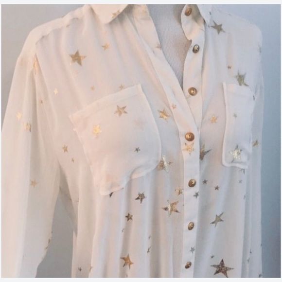 ✨ Free People Gold Stars Blouse ✨ NWOT XS - Picture 7 of 8